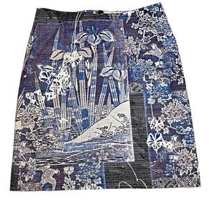 NIC+ZOE Blue White Purple Black Floral Pencil Skirt size 8 Floral Iris Striped
